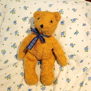 TY Adorable Tan Teddy Bear with Blue Bow